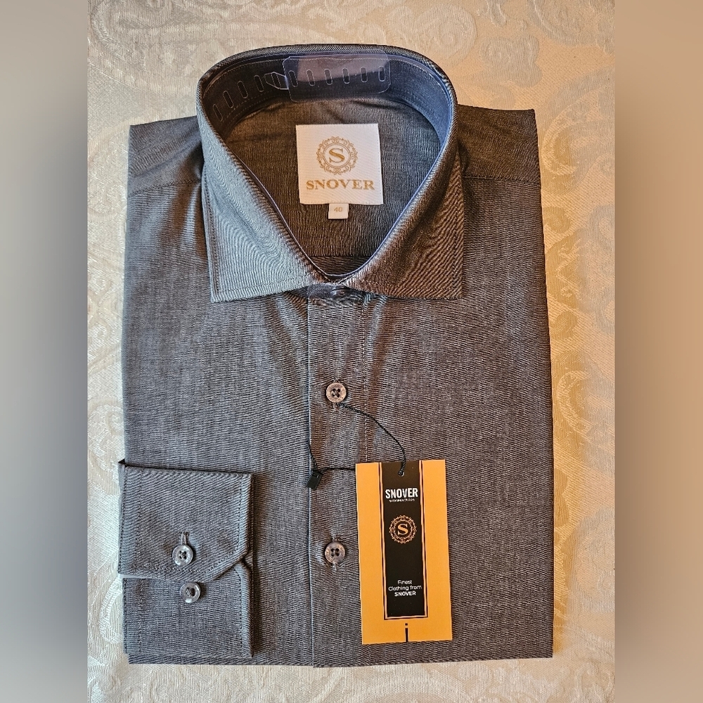 100% Cotton Black Formal Button Down Shirt, 40 Snover, NWT